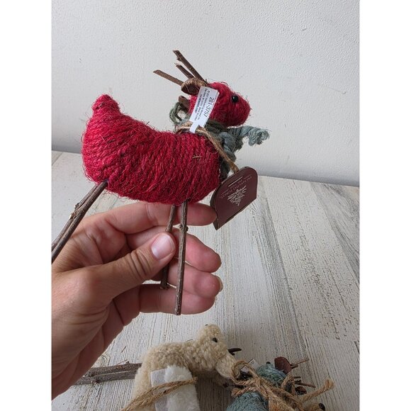 Enchanted Forest reindeer stick ornament Xmas decor set knit - Picture 9 of 9